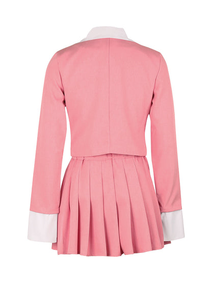 Two-Piece Blazer Shirt Collar Pleated Skirt Set