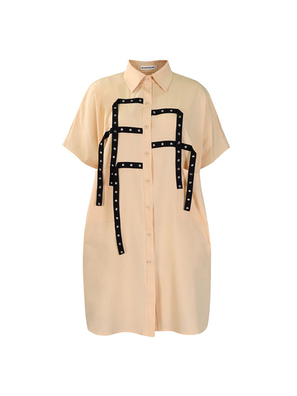 Studded Trim Oversized Shirt Midi Dress