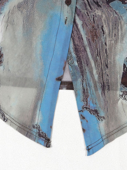 Two Piece Mesh Print Shirt Pants Set