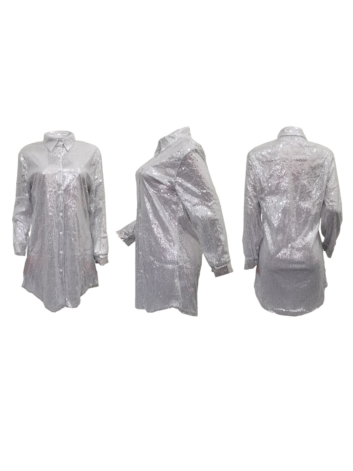 Camisas ajustadas de manga larga con patchwork de lentejuelas