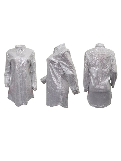 Camisas ajustadas de manga larga con patchwork de lentejuelas