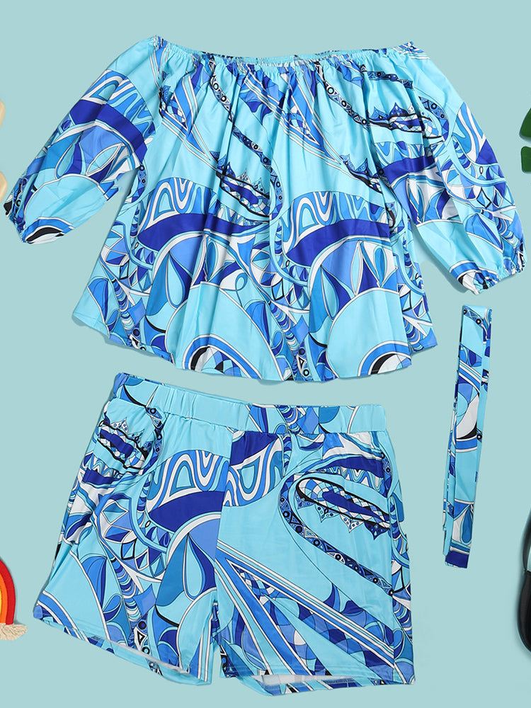 Off-Shoulder Printed Top and Solid Shorts