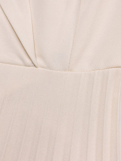 Belted Color-Block Pleated Blazer Midi Dress