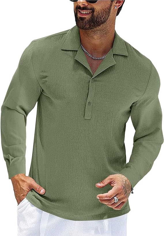 Mens Long Sleeve Button Polo Shirts