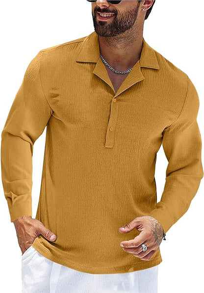 Mens Long Sleeve Button Polo Shirts