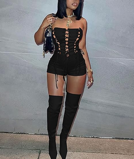 Off Shoulder Out Bandage Bodycon Short Jumpsuit