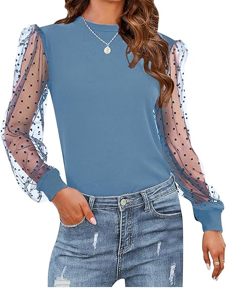 Puff Sleeve Crew Neck Long Sleeve Top