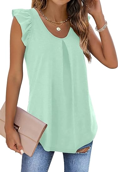 Ruffle Solid Color Pleated Sleeveless Top