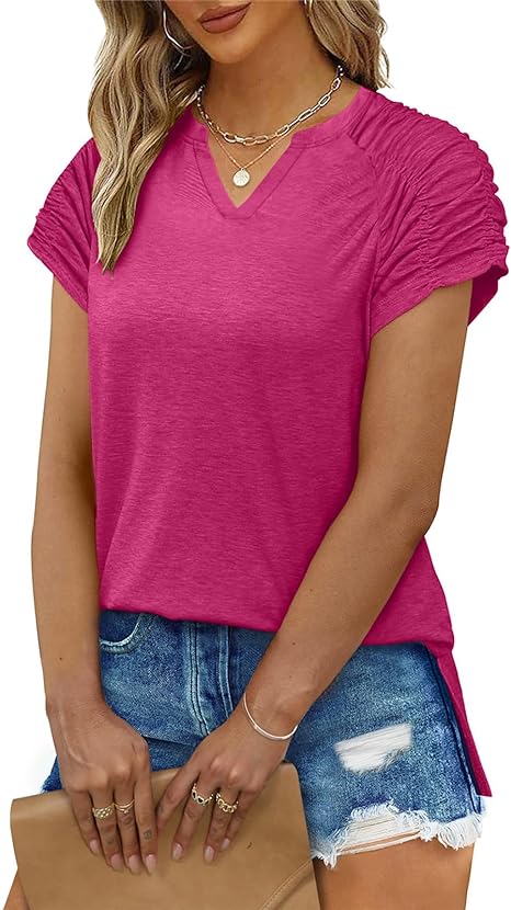 V Neck Ruched Short Sleeve Top