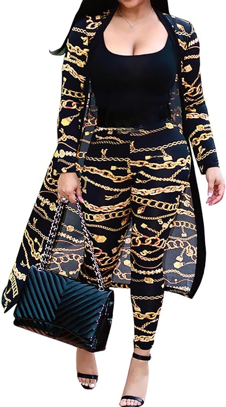 Two Piece Print Long Sleeve Cardigan & Bodycon Pants