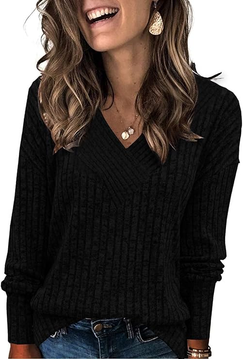 Knit Long Sleeve V Neck Top