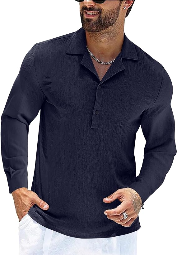Mens Long Sleeve Button Polo Shirts