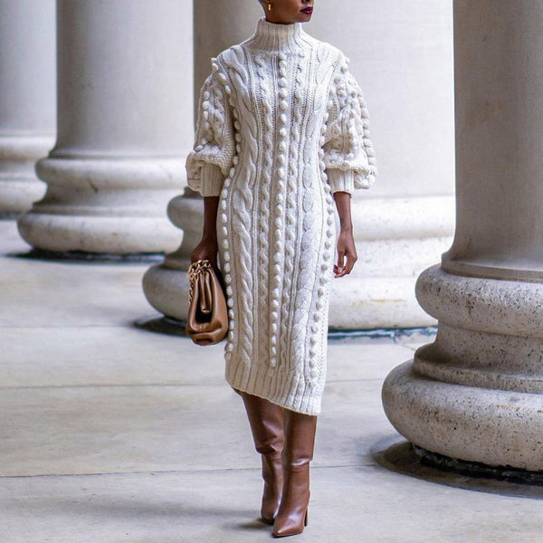 Vestidos midi de punto con abertura y cuello alto