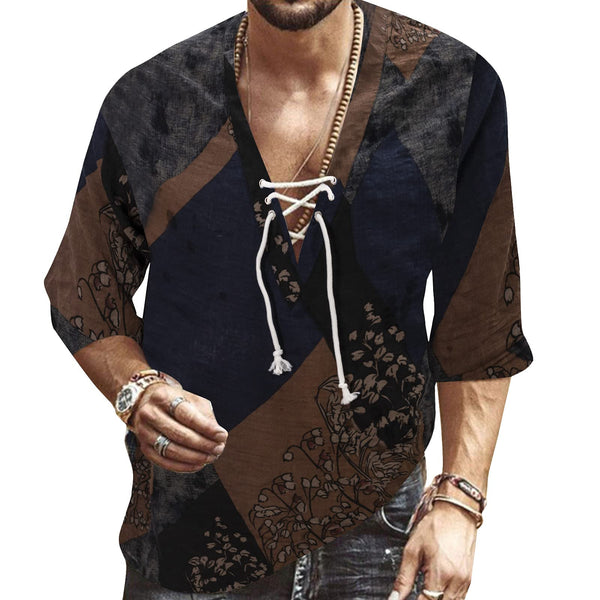 Mens Short Sleeve Drawstring Printing Top