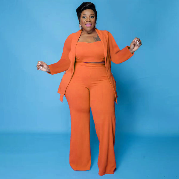 Three Piece Plus Size Cardigan Pant Suit