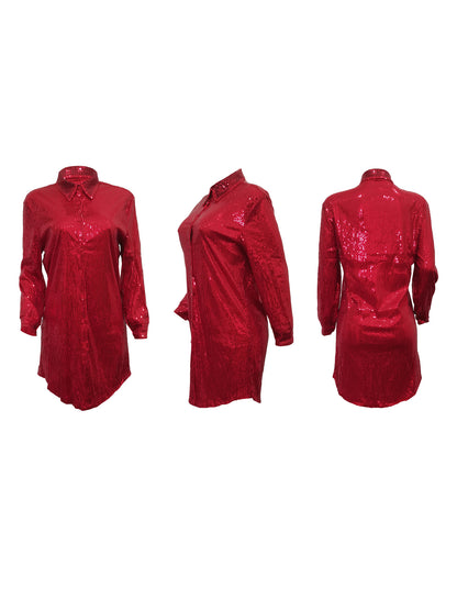 Camisas ajustadas de manga larga con patchwork de lentejuelas