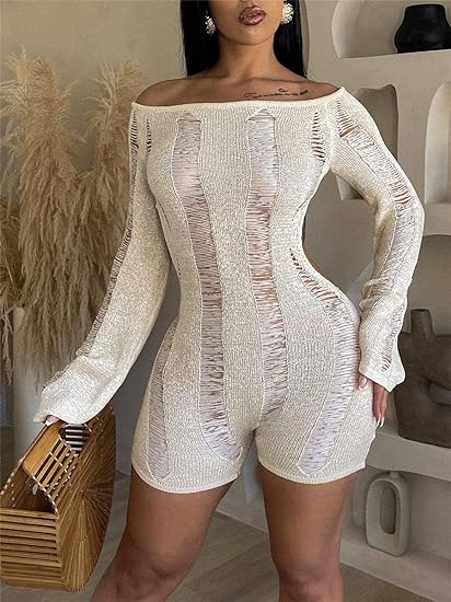 Hollow Out Backless Off Shoulder Bodycon Short Jumpsuit