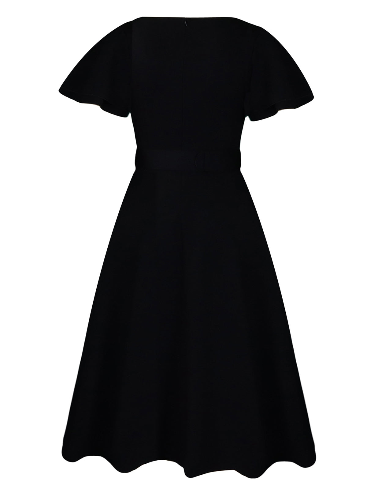 Flared Sleeve Square Neck Midi Dress with Belt