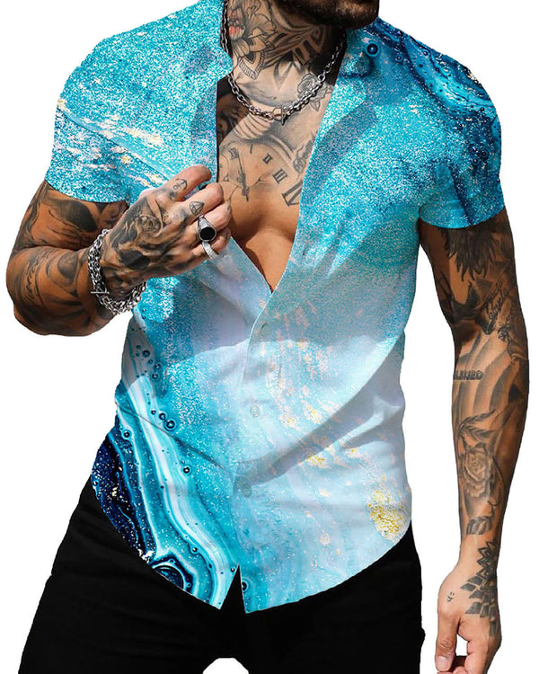 Mens Printed Short Sleeve Button Down Shirts