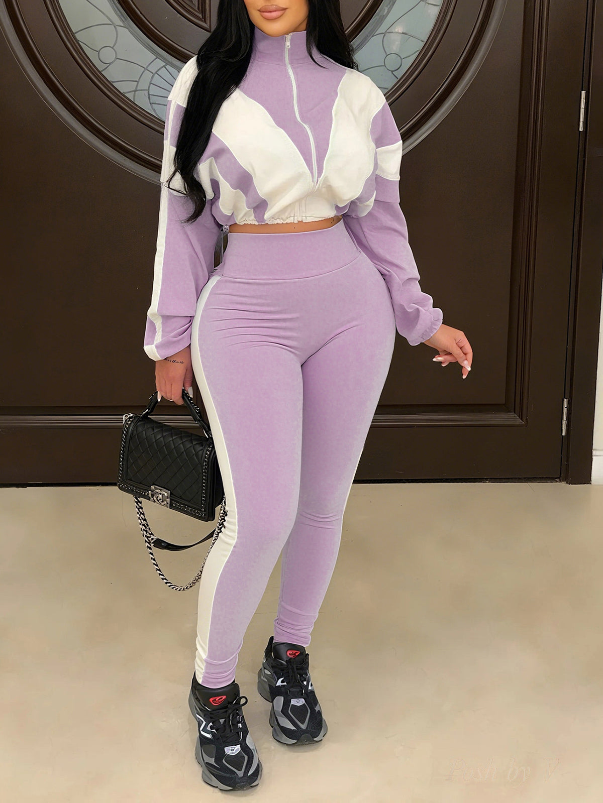 Colorblock Two Piece Pants Set