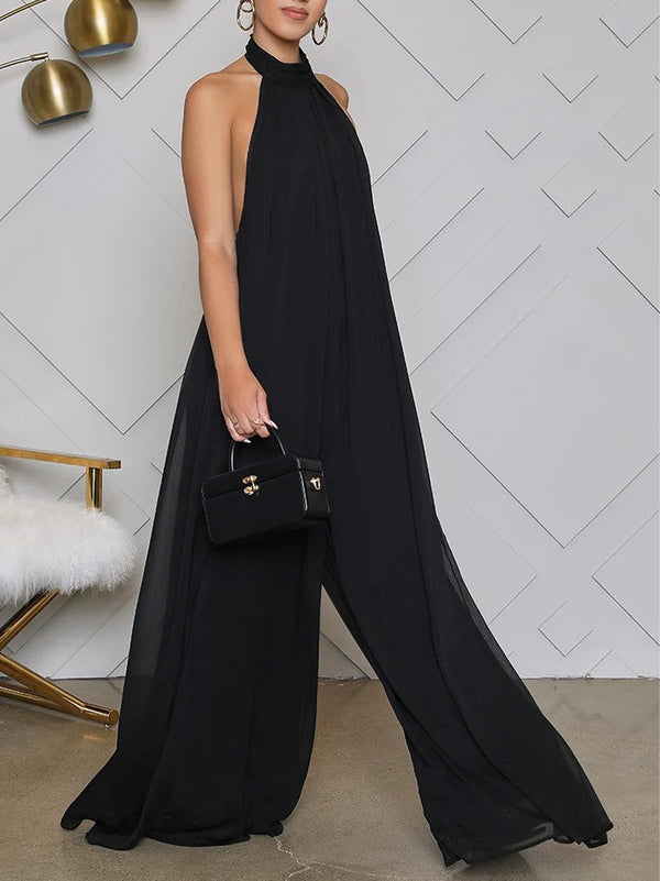 Wide Leg Halter Neck Sleeveless Jumpsuit