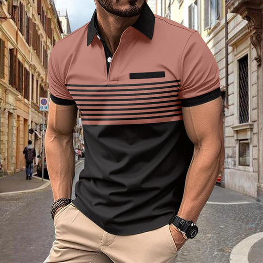 Mens Color Block Striped Polo Shirts
