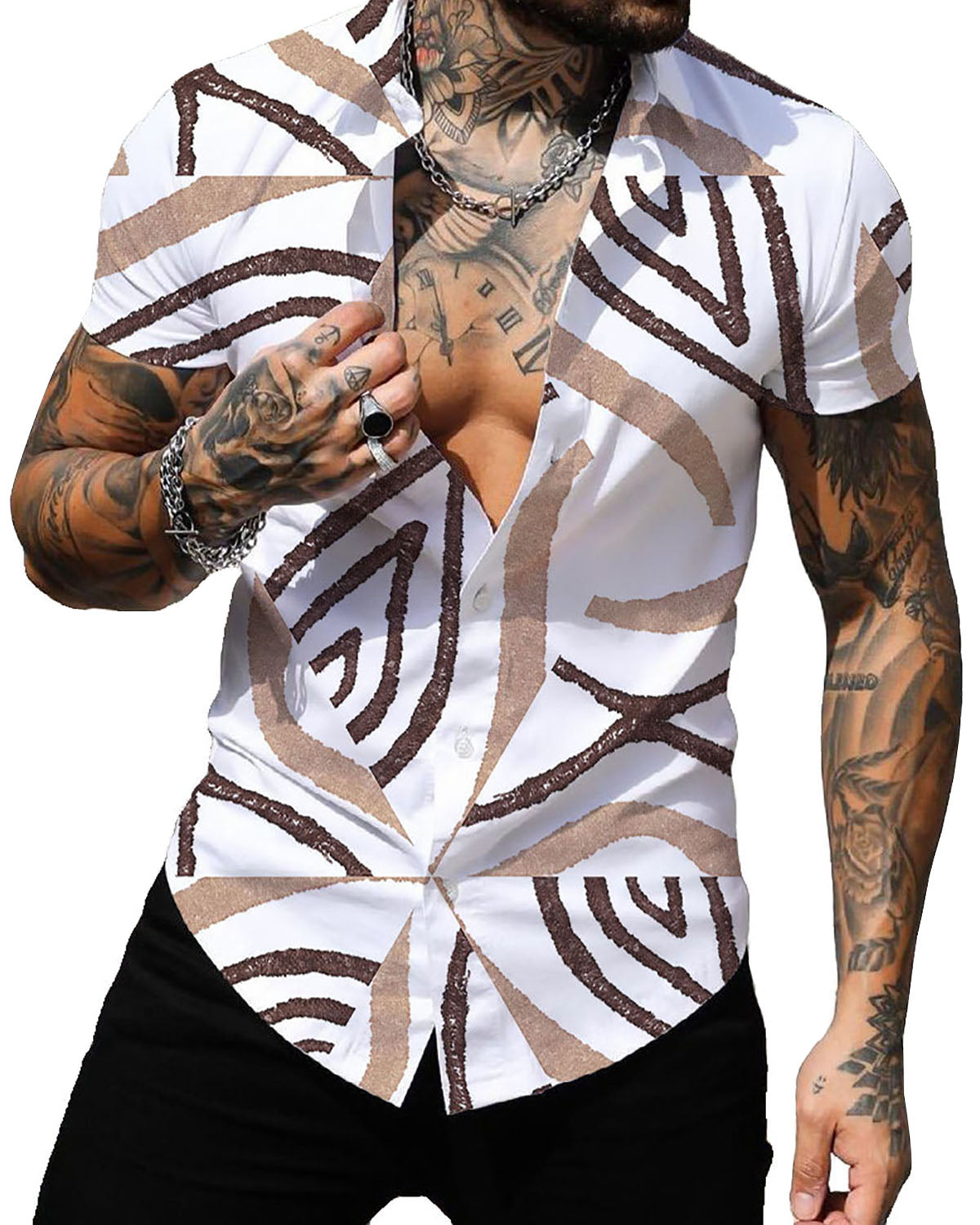 Mens Printed Short Sleeve Button Down Shirts