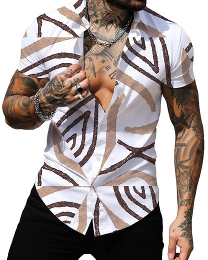 Mens Printed Short Sleeve Button Down Shirts