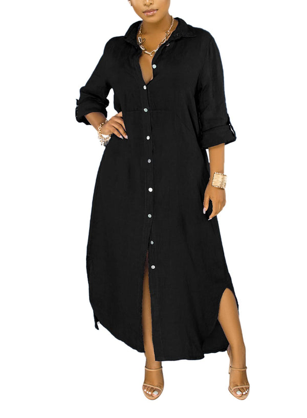 Loose Long Sleeve Button Shirts Dress