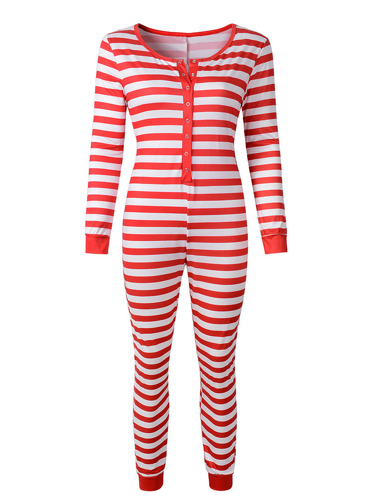 Christmas Striped Print Long Sleeve Jumpsuit