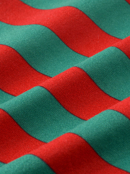 Christmas Striped Print Long Sleeve Jumpsuit