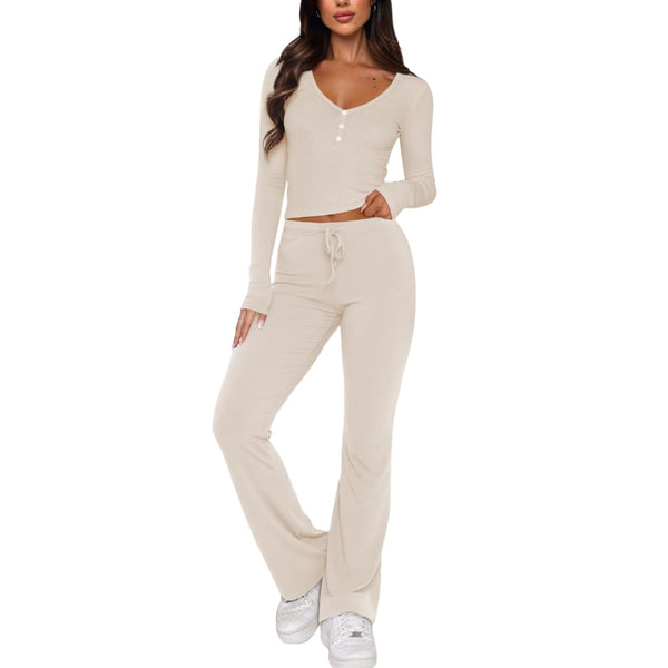 Two Piecewo Long Sleeve Tops Straight Leg Pants