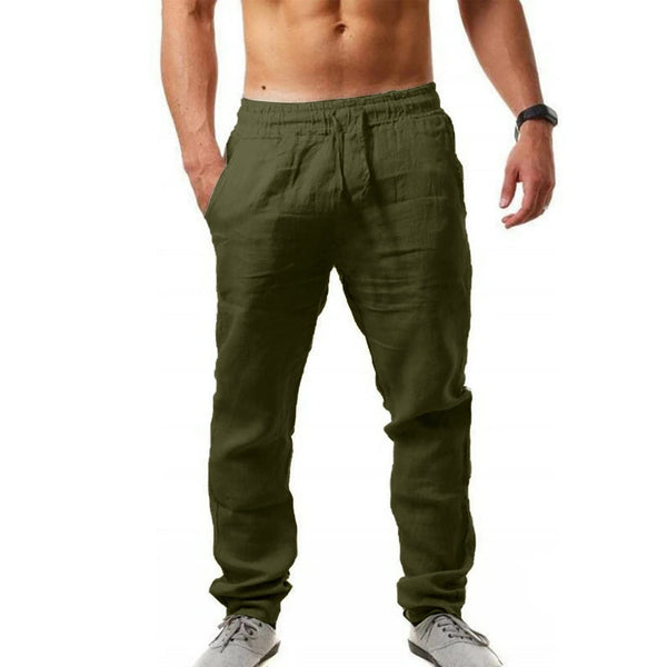 Mens Linen Drawstring Casual Pants