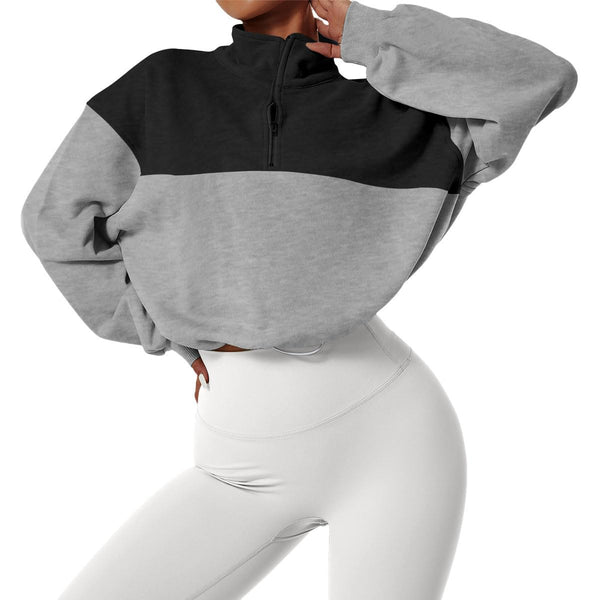 Cropped Long Sleeve Half Zip High Neck Pullover