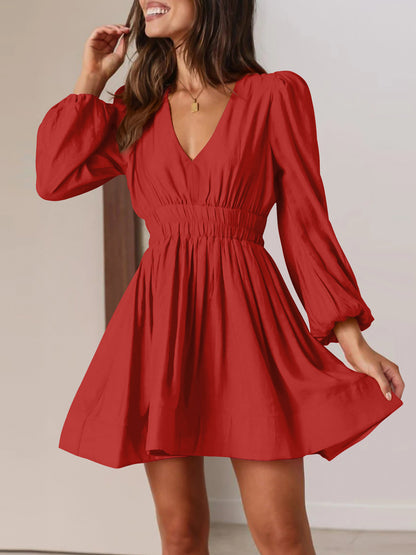 Long Sleeve V Neck Mini Dress