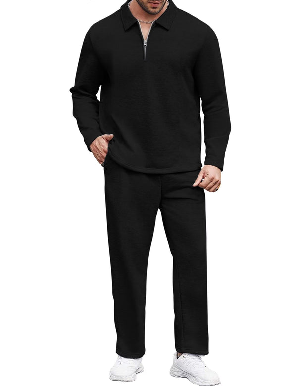 Mens Two Piece Quarter Zip Sweatsuit Athletic Jogging Suits