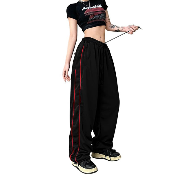 Drawstring High Waist Straight Leg Pants