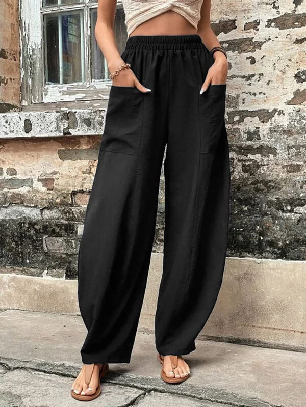 Pantalones rectos de talle alto con bolsillos