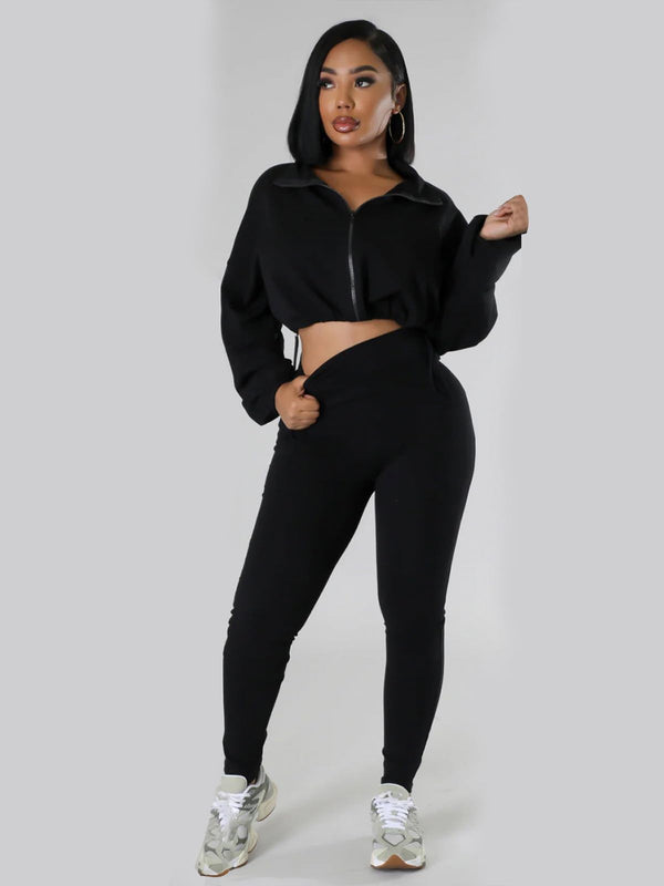 Two Piece Zipper Crop Top & Sweatpants