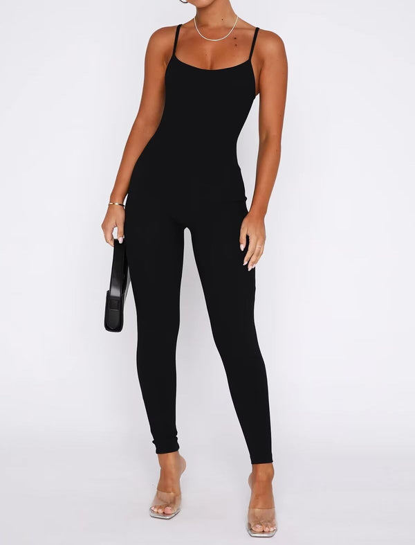 Ribbed Spaghetti Strap Bodycon Jumpsuit