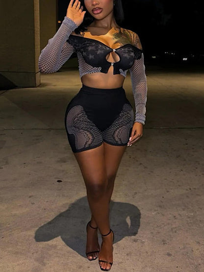 Hollow Out Off Shoulder Short Sets