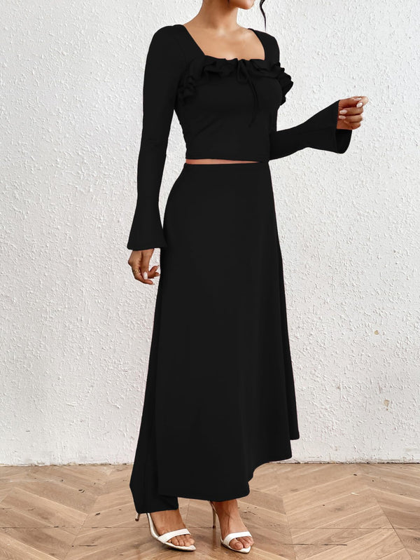 Two Piece Long Sleeve Top Asymmetrical Skirt