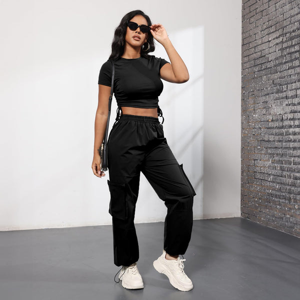 Two Piece Crop Top Cargo Pants