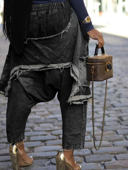 Distressed  Denim Harem Pants