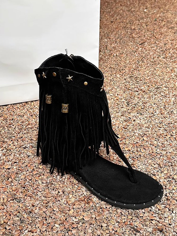 Bohemian Studs Tassel Thong Sandals