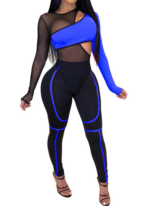 Mesh Two Piece Long Sleeve Bodysuit Long Pants