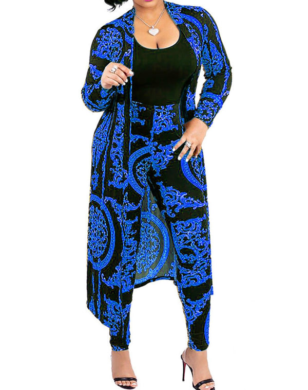 Two Piece Print Long Sleeve Cardigan & Long Pants