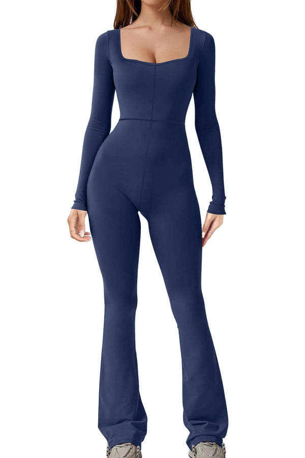 Long Sleeve Solid Color Bodycon Jumpsuit