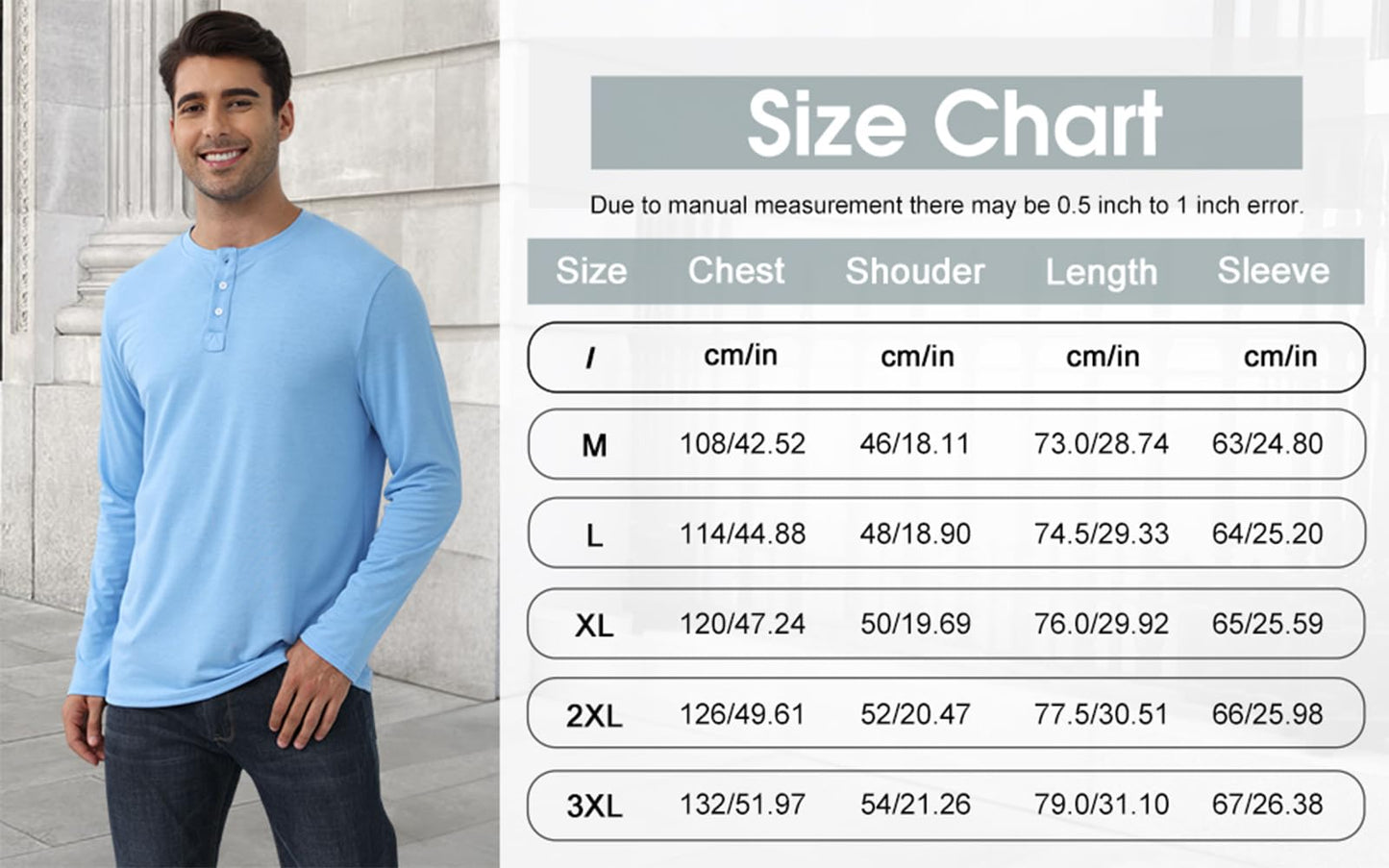 Mens Long Sleeve Soild Button Top
