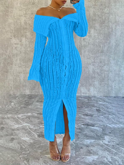 Off Shoulder Down Slit Bodycon Dress